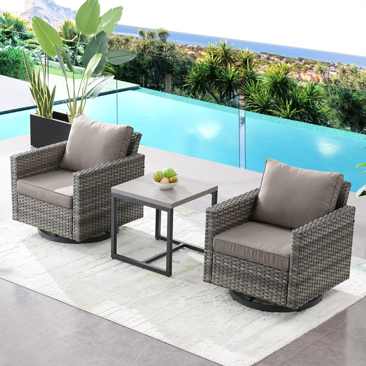 HUMMUH Patio Furniture 10 Piece PE Wicker 6-Seater Outdoor Sectional Sofa Patio Swivel Chairs Outdoor Chairs with Tables for Porch,Garden,Backyard,Deck HUMMUH
