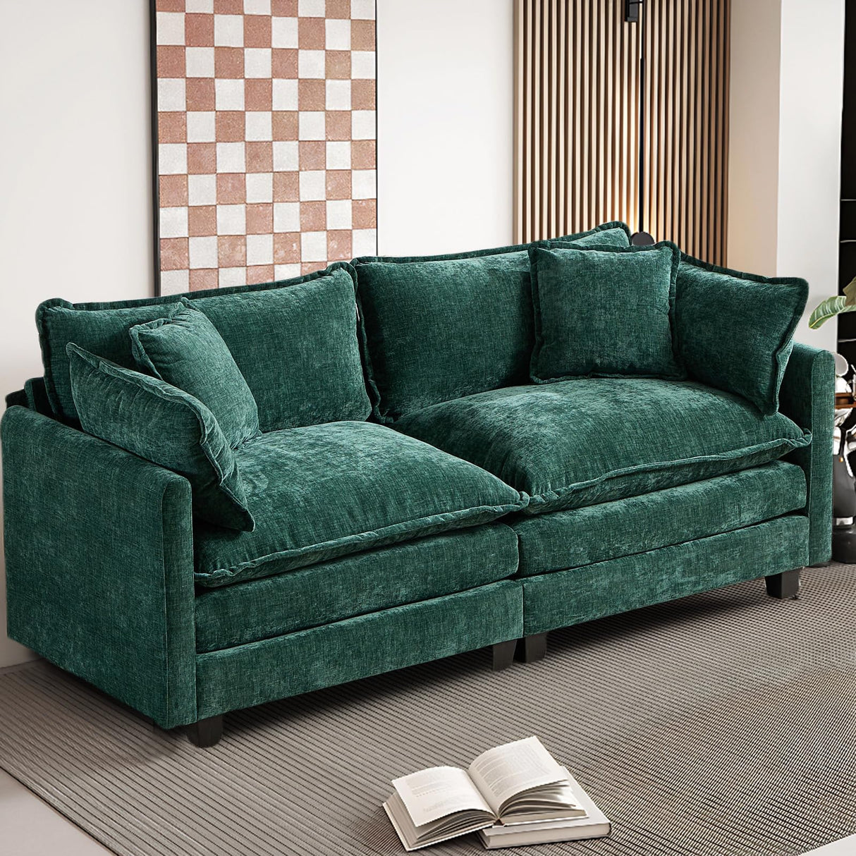 SoarFlash 71.6" Chenille Sectional Sofa, Comfy Modular Loveseat Sofa, Modern 2-Seat Couch Deep Seat Sofa Set for Living Room,Green SoarFlash