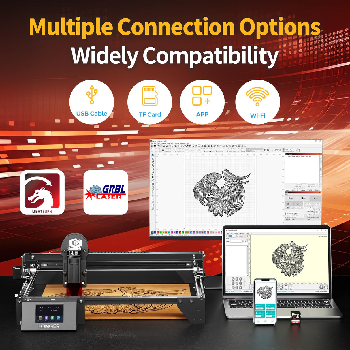 Longer RAY5 10W Laser Engraver 10000mW Output 32-bit Motherboard, App Offline Control, DIY Engraver Tool for Metal/Glass/Wood,Engraving Area 400 x 400mm QFLONGER