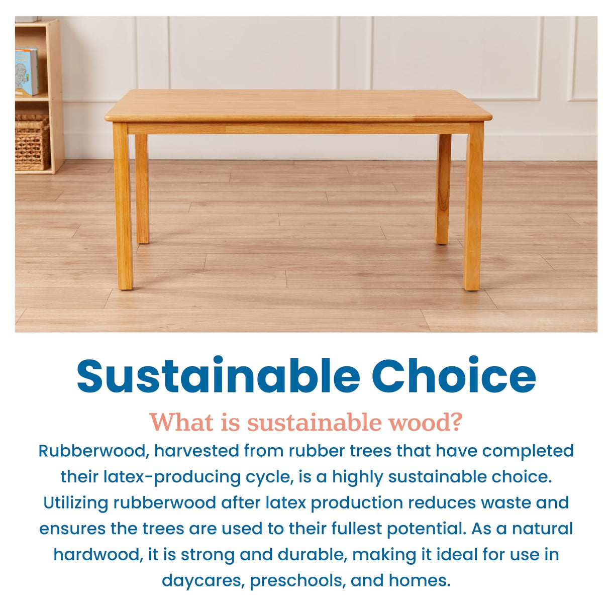 ECR4Kids 24in x 48in Rectangular Hardwood Table with 22in Legs, Kids Furniture, Honey ECR4Kids