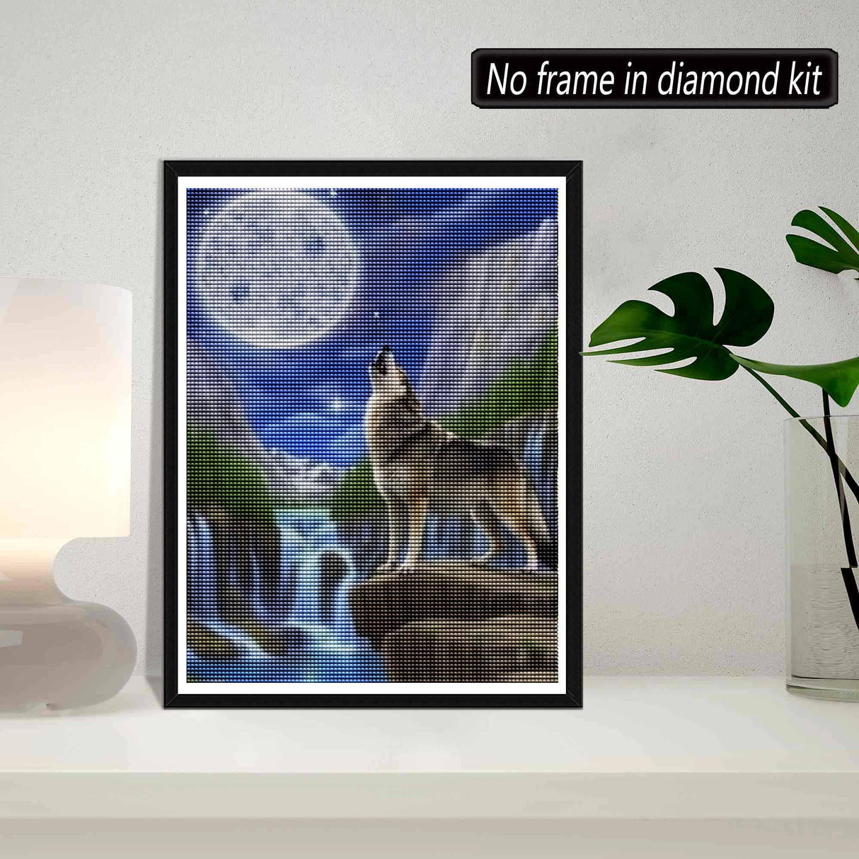 SKRYUIE 5D Diamond Painting Wolf and Eagle Full Drill Paint with Diamond Art Kits for Adults, Moonlit Wolf DIY Painting by Number Kits Rhinestone Wall Home Decor 30x40cm (12"x16") SKRYUIE