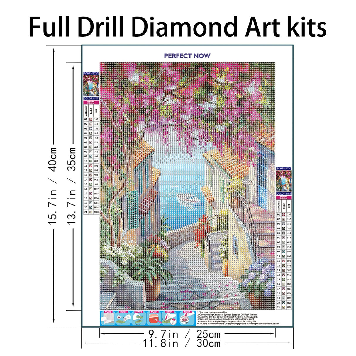 QIOUOL 5D Diamond Art Kits for Adults Beginners,Seaside Town DIY Painting with Round Full Drill Diamonds Painting Mosaic Gems Art for Home Office Wall Decor 12x16 Inch QIOUOL