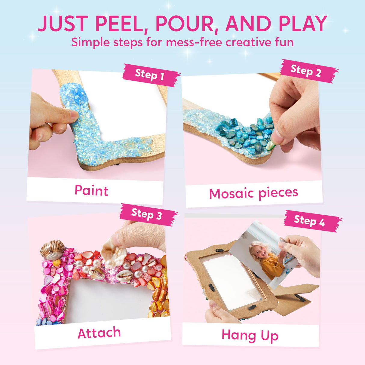 Klever Kits Mosaic Photo Frame Craft Kits, DIY Mosaic Kits for Kids 6 Years Old Girl Birthday Gift Summer Activities, Make Your Own Picture Frame Arts and Crafts for Kids Klever Kits