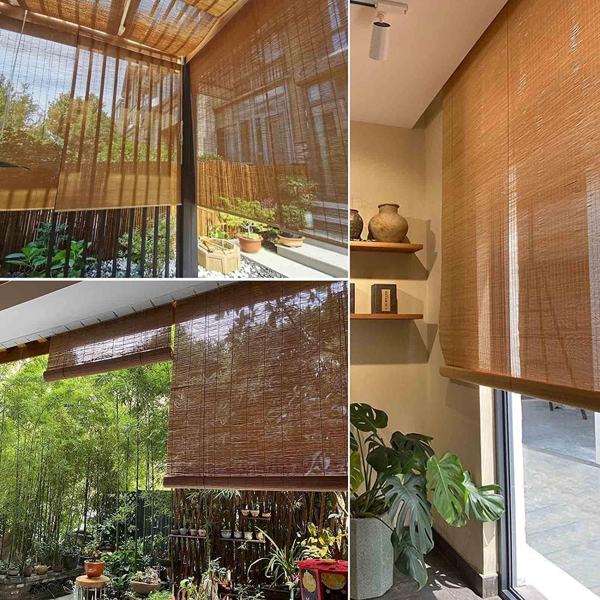 Natural Bamboo Roller Blinds for Indoor/Outdoor - Handwoven Shades for Privacy and Sun Control WDZDMYL