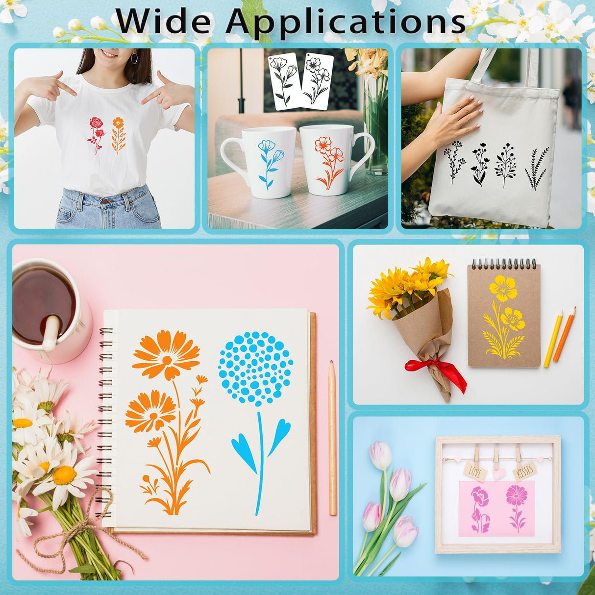 DZXCYZ 32 Pcs Wildflower Stencils for Painting on Wood, Reusable Flower Leaf Stencils Plastic DIY Craft Drawing Templates Set for Wall Paper Canvas Home Decor DZXCYZ