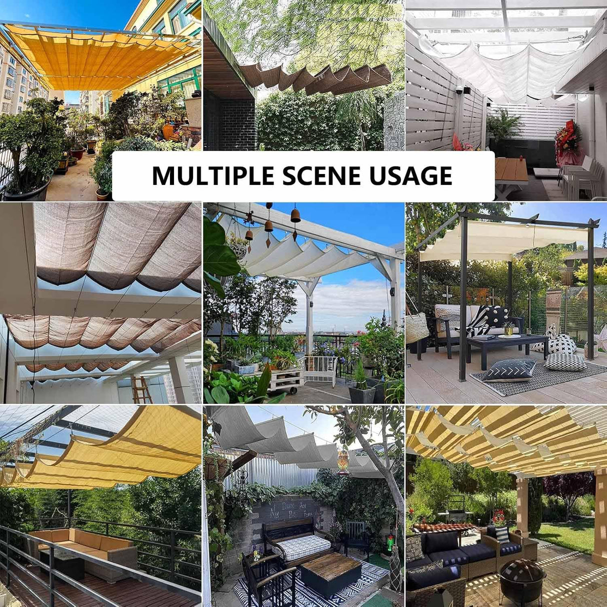 Retractable Sun Shade Sail 4' x 10' Waterproof Wave Pergola Shade Cover Polyester Sunscreen Awning Canopy Wind Protection for Outdoor Patio Yard Terrace Carport Khaki Woace