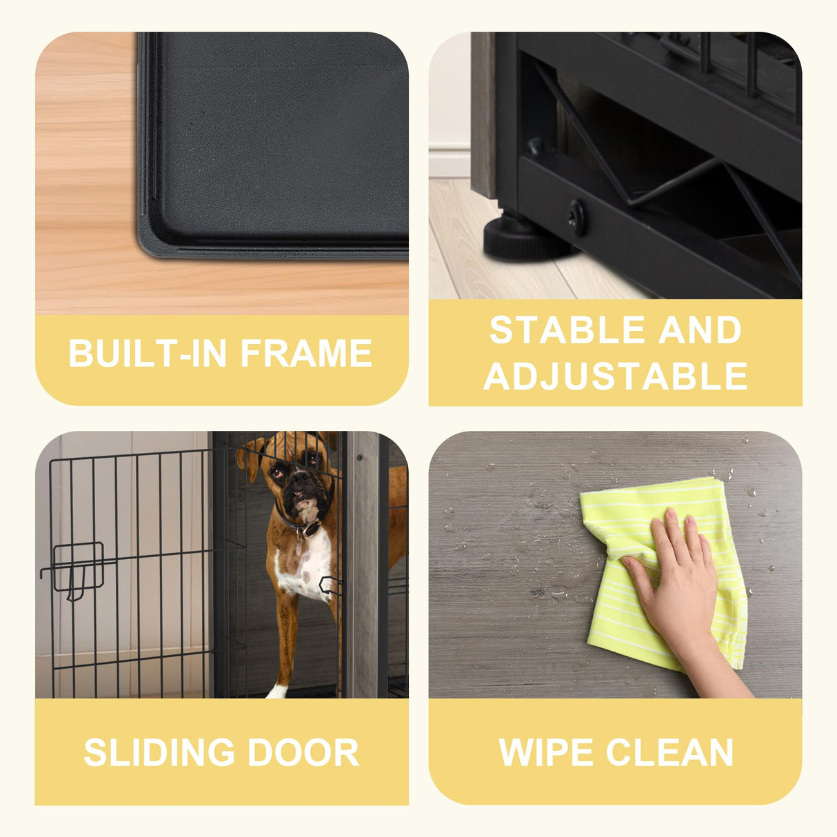 JY QAQA Dog Crate Furniture, Wooden Dog Crate Table, Double-Doors Dog Furniture, Indoor Dog Kennel, Dog House, Dog Cage/Grey/XL JY QAQA PET