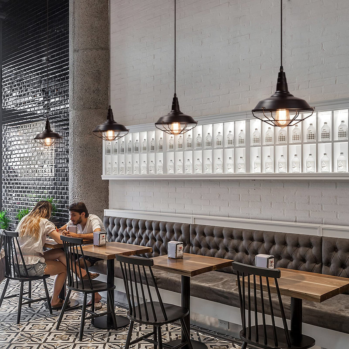 SESIMENT Farmhouse Pendant Lights - Black Industrial Pendant Lights for Kitchen Island, Bedroom, Living Room SESIMENT