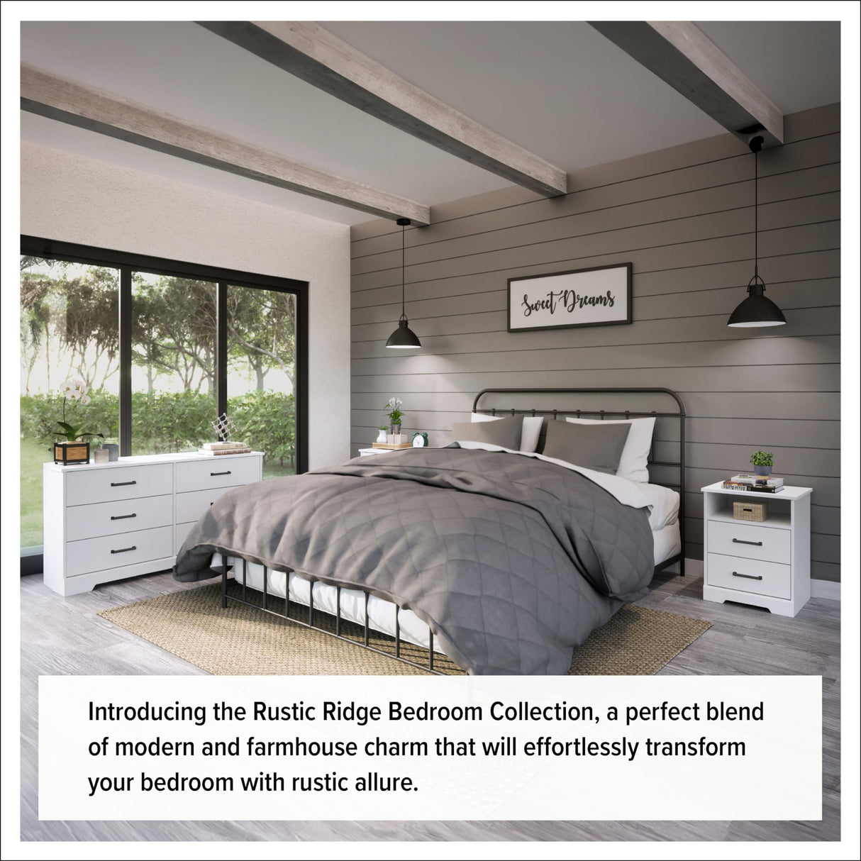 Prepac Rustic Ridge Farmhouse 6-Drawer Double Dresser, White Dresser for Bedroom, Chest of Drawers with 6 Storage Drawers, 53.25” wide x 18.25” deep x 28.5” tall, White Prepac