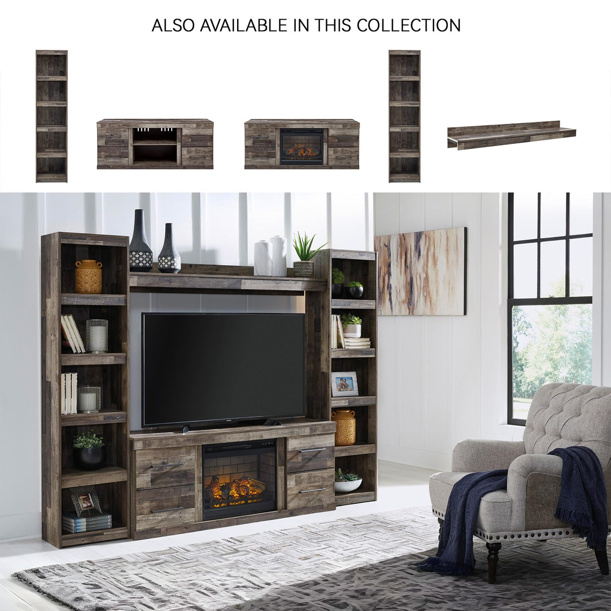 Signature Design by Ashley Derekson Rustic Pine Grain Finished Pier with 3 Adjustable Shelves, Multi Dark Gray Signature Design by Ashley