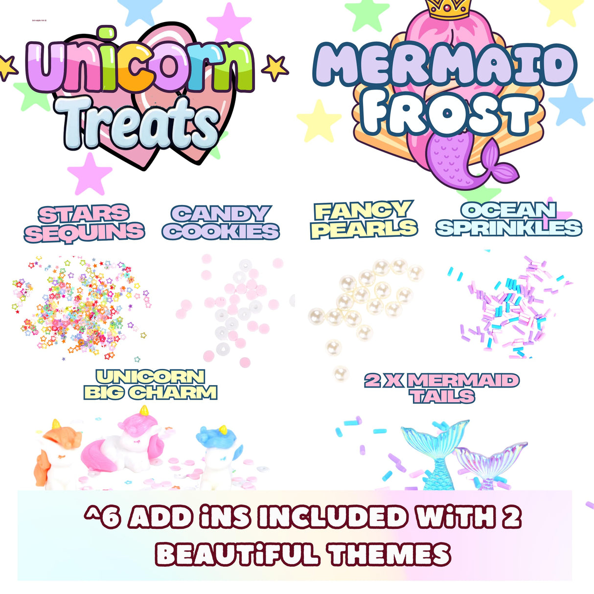 Finoclay Butter Slime kit, MicroWorld 2 Pack Clear & Fluffy Slime for Kids, Unicorn Mermaid Theme Party Favors with 6 Slime add ins, Unicorn Kids Toy Birthday Gifts for Girls Age 8-12 ToysButty