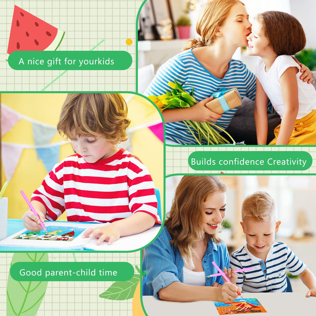 Charniol 9 Pcs Summer Diamond Painting Kits Flamingo Pineapple Watermelon Full Round Drill Diamond Craft Handmade Square Drill Diamond Painting Art Diamond for Aloha Party Tropical Decoration Charniol