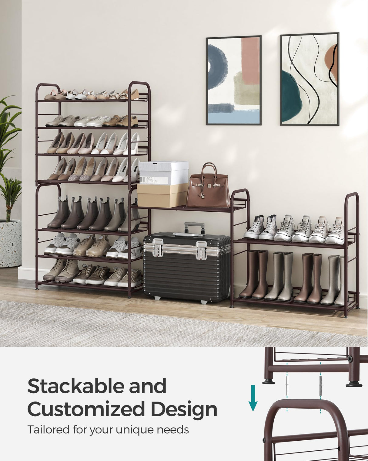 SONGMICS Shoe Rack, 4 Tier Shoe Organizer for Closet, Holds up to 16 Pairs of Shoes, Shoe Rack for Front Door Entrance, Metal Shoe Shelf with Adjustable Tilt Angle, for Entryway, Garage, Bronze SONGMICS