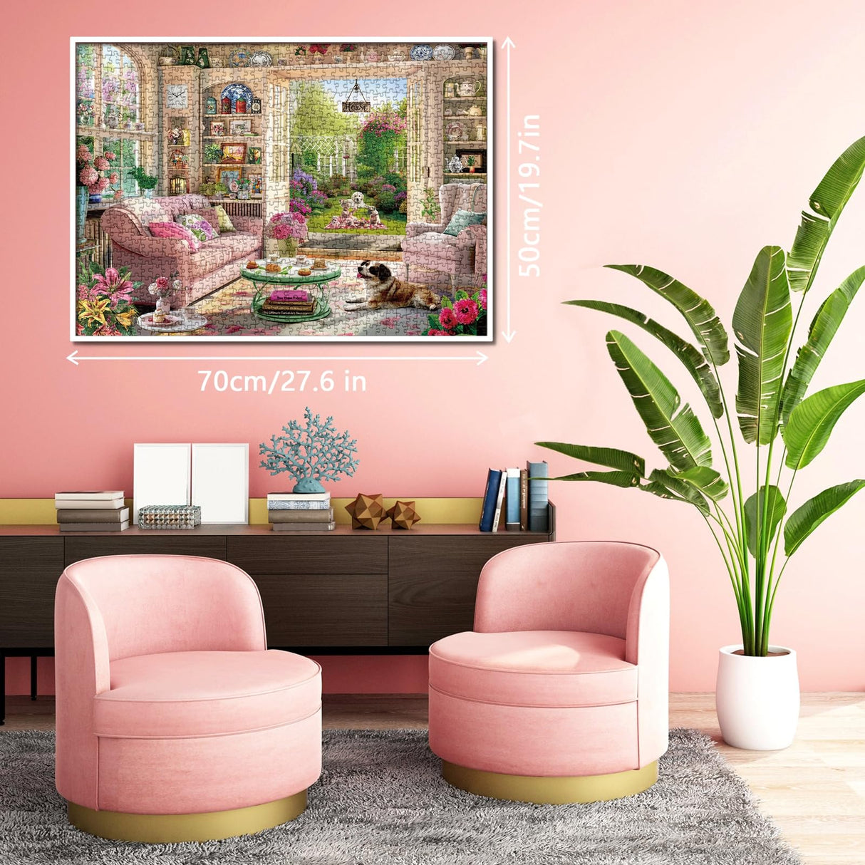 Tea Time Cabin Puzzle 1000 Piece for Adults, Book Cozytime Garden Jigsaw Puzzles, Dog Plant Puzzle BBOLDIN