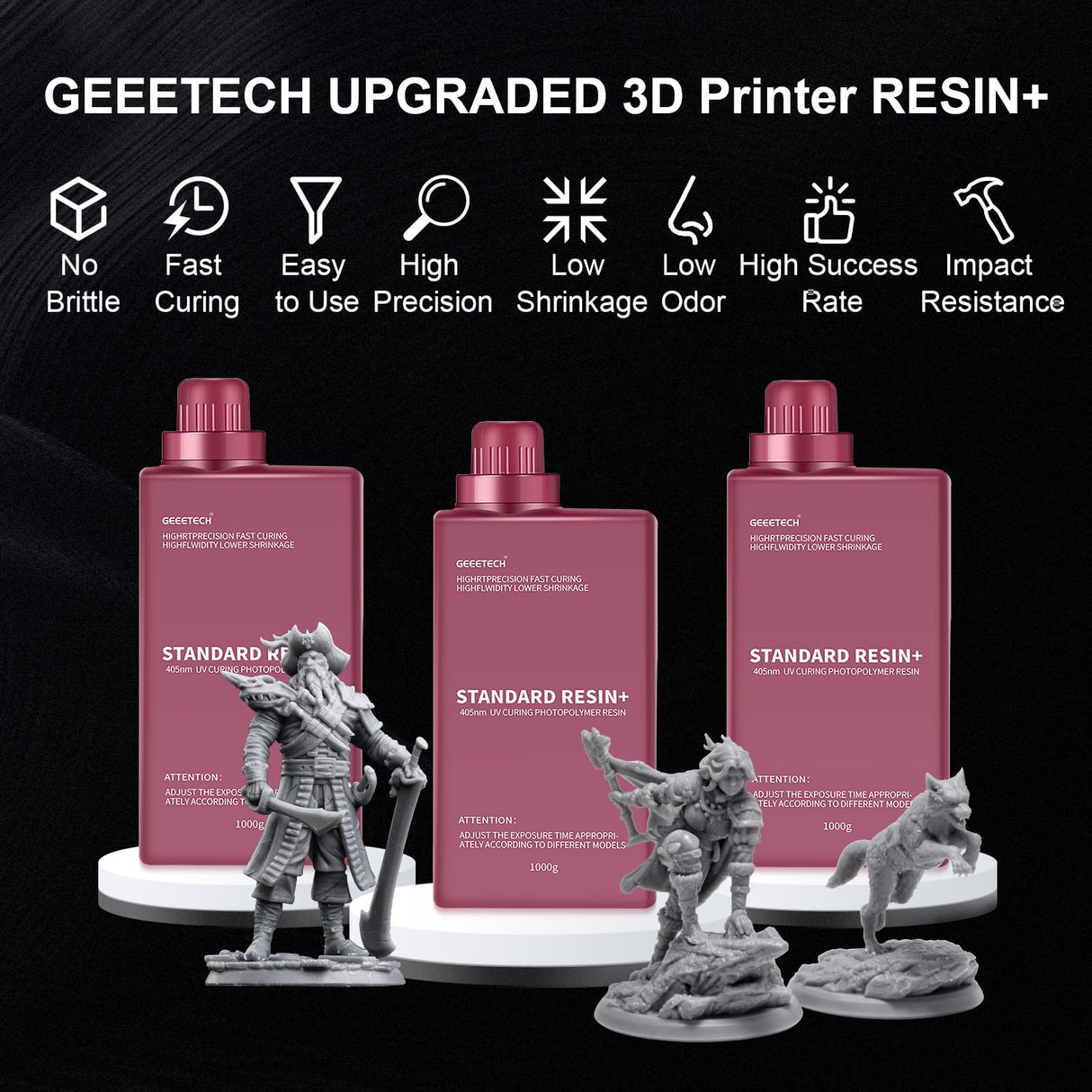 GEEETECH Upgraded 3D Printer Resin, 405nm Fast UV-Curing 1kg Standard Resin, Photopolymer 3D Printing Resin for DLP LCD 3D Printing (Blue, 1kg) Geeetech