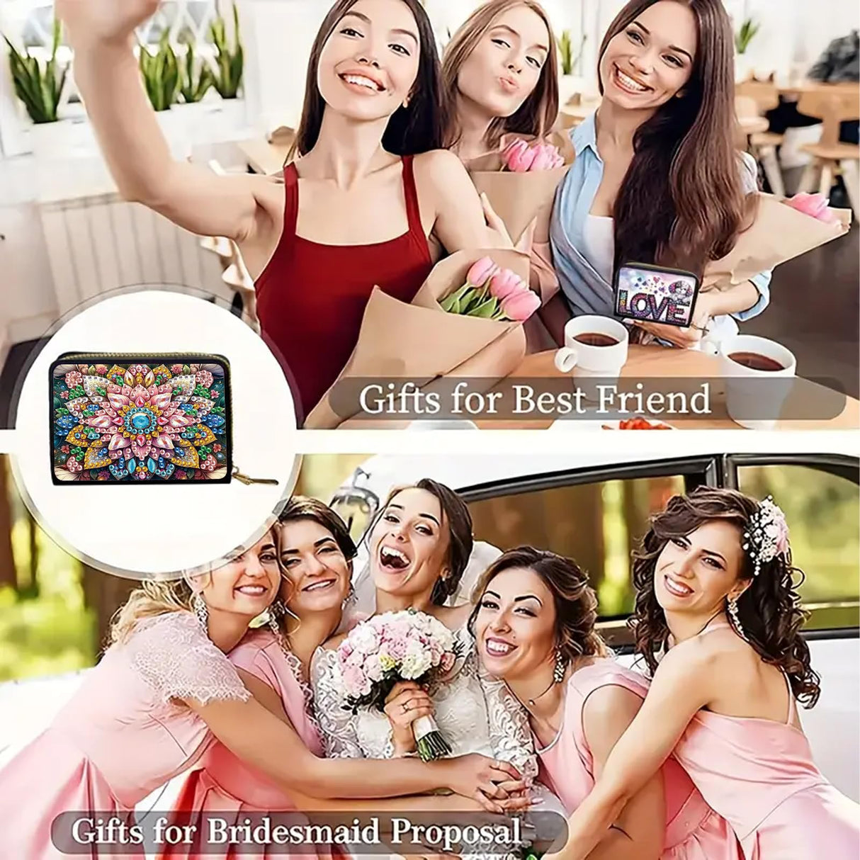 DIY Diamond Painting Kit Card Bag Flower Pattern Compact Portable Card Holder Multi Card Position Mini Wallet Bank Card Coin Storage Bag Personalised Creative Handmade Gift Tontut