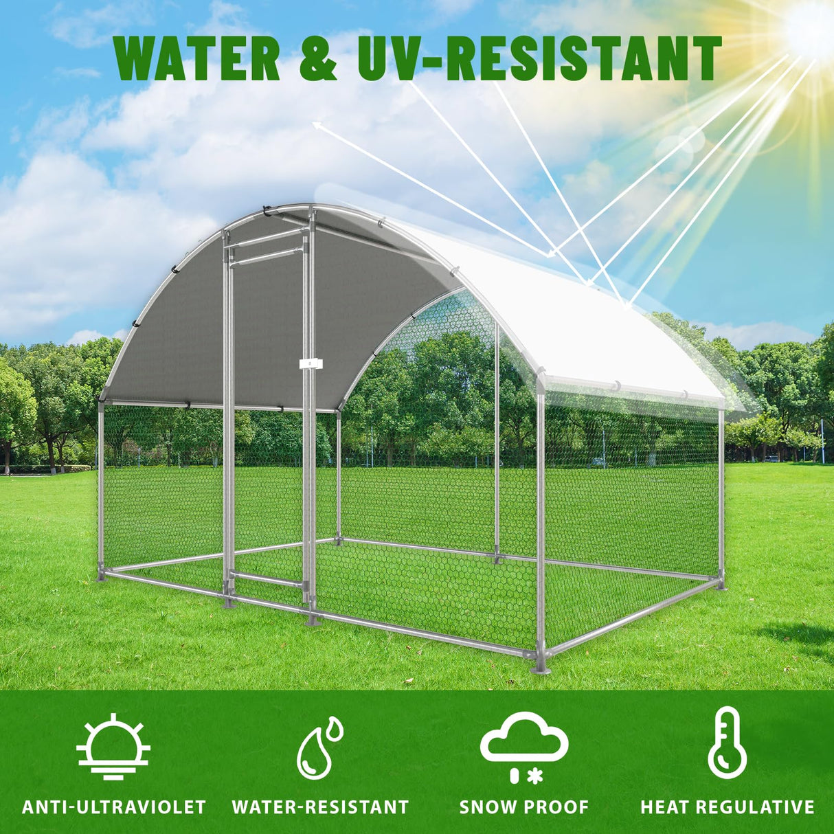 NUGRIART Large Metal Chicken Coop Walk-in Poultry Cage with Water-Resident and Anti-UV Cover Duck Rabbit Cat House Outdoor Chicken Run Pen with Round Roof NUGRIART