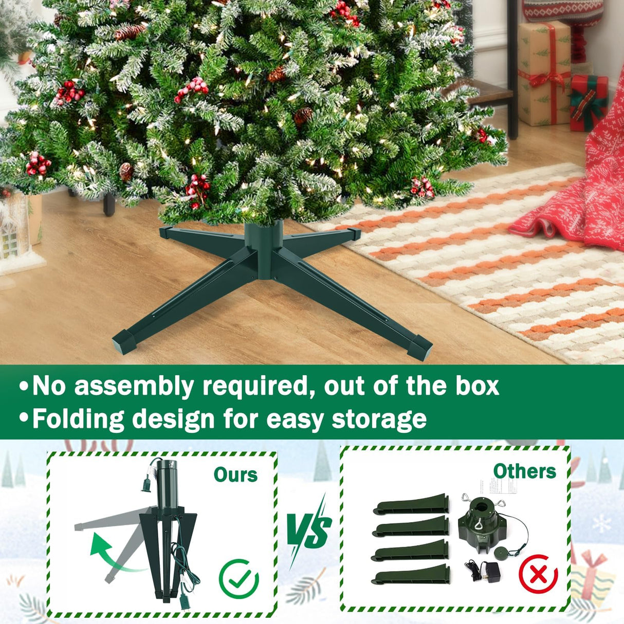 Axcoix ๐๐ฎ๐ฌ๐ข๐๐๐ฅ Rotating Christmas Tree Stand, Adjustable Tree Stands with Remote Control Music, Speed and Light, Artificial Christmas Tree Stand for Up to 8 FT 100 LB Tree Axcoix