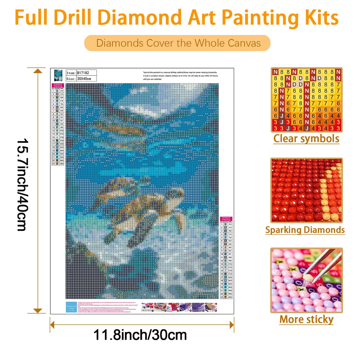 USZDL Sea Turtle Diamond Art Kits for Adults,Cute Animal 5D Diamond Painting Kits for Beginners,Diamond Dots Round Full Drill Paint with Diamonds Pictures DIY Gem Art Painting Crafts Kits 12x16 inch USZDL