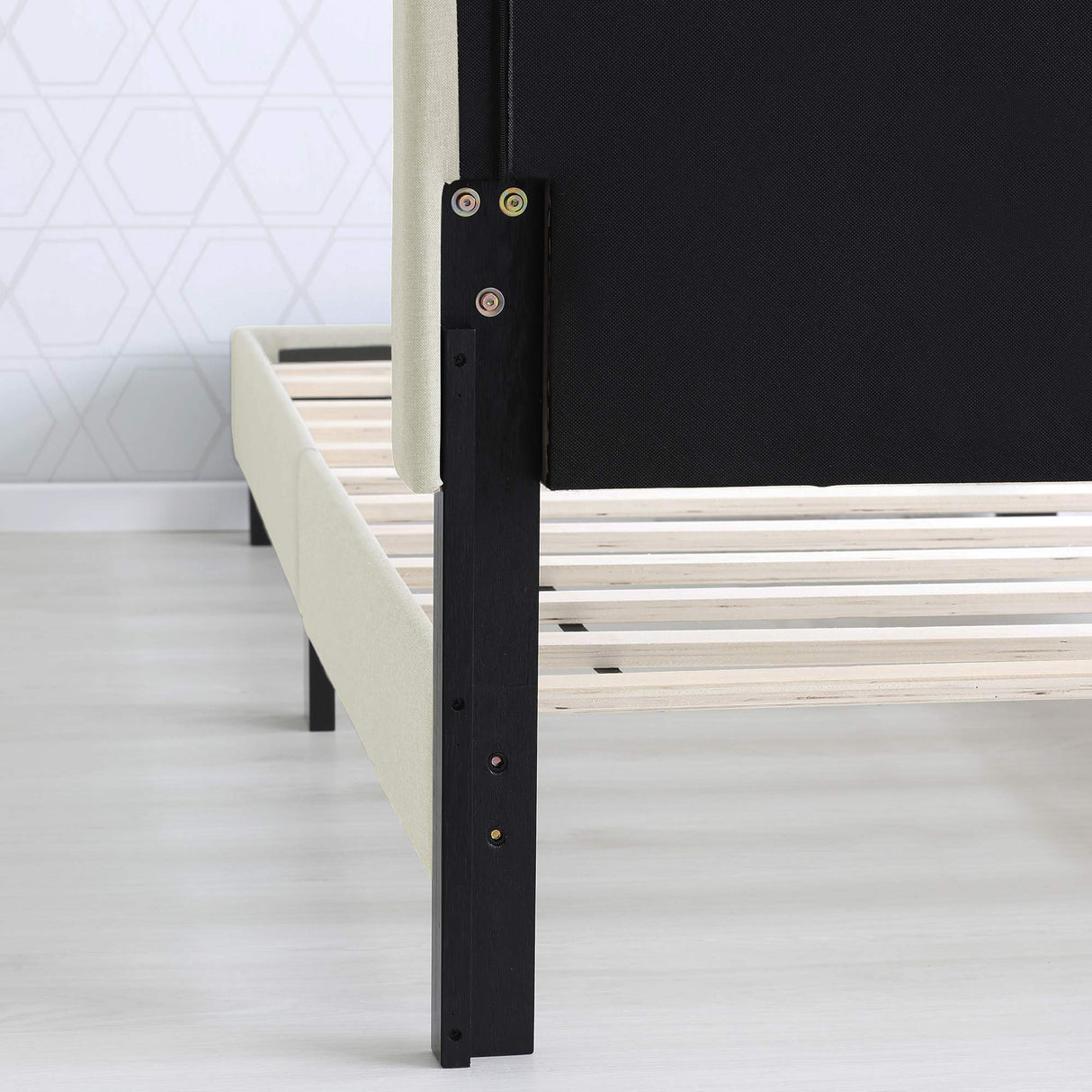 Furinno Laval Button Tufted Upholstered Platform Bed Frame, Twin, Linen Furinno