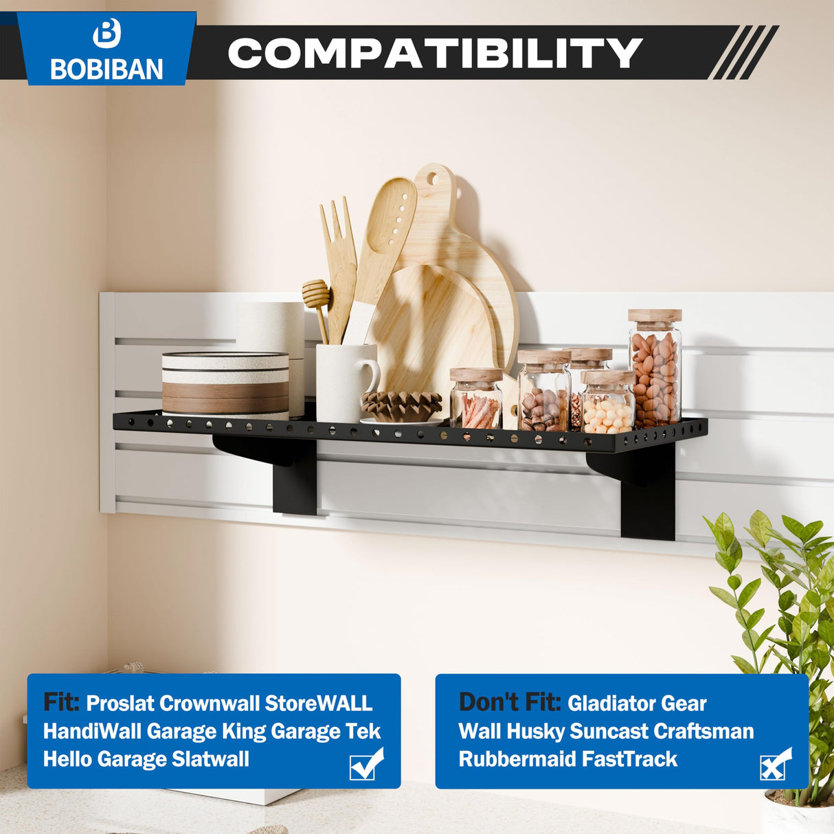 BOBIBAN 2 Pack Slatwall Shelves, Heavy Duty Metal Slat Wall Shelf for Retail, Garage, Home Storage, 80 lbs Load Capacity, Universal Slatwall Accessories(10 x 24 Inch-2) BOBIBAN