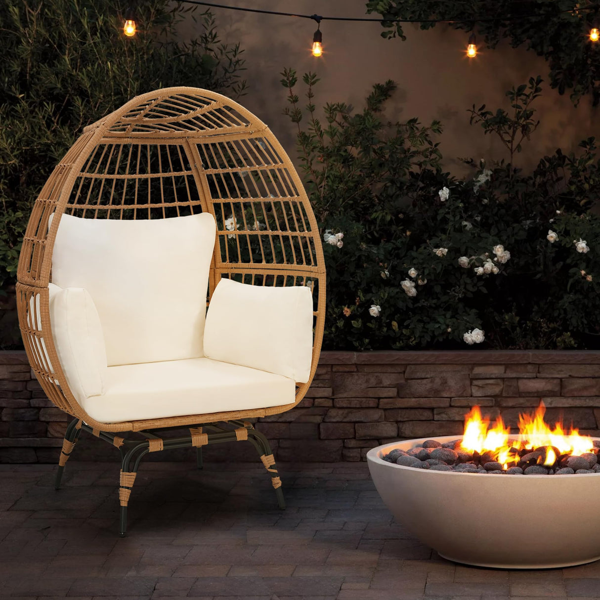 Murago Oversized 360 Swivel Rattan Egg Chair for Adult, Indoor Outdoor Patio Large Wicker Egg Chair with overstuffed Cushions, 440lb Weight Capacity, Natural Rattan with Beige Cushion Murago