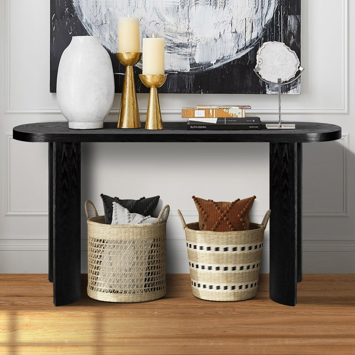 JIJIWANG 60'' Thick Top Entryway Table, Curved Legs, Support The Installation of Inward-Facing Or Outward-Facing for Sofas, Entryway, Behind The Couch, Living Room, Foyer, Black JIJIWANG