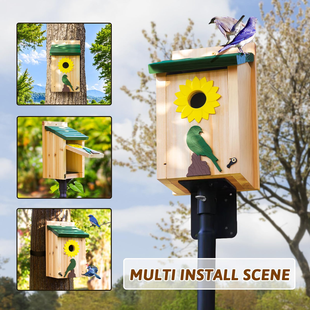 Cedar Alpha 2pc Bluebird Houses Nesting Box - XL Size 13" Heavy Duty Birdhouses for Outside - Wall Tree Pole Mountable - 1.5” Hole 13/16" Thickness - Large Inside Space - Tree Tie Bending Updated CEDAR ALPHA
