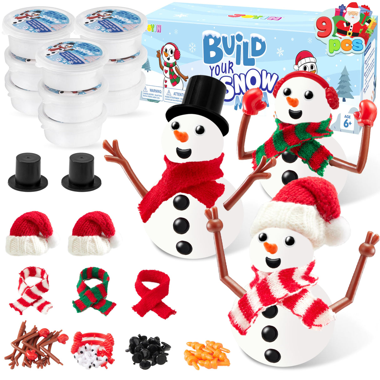 JOYIN Christmas Build Your Snowman Craft Kit, 3 Pack DIY Snowman Christmas Craft Kit for Arts and Craft Activities, Xmas Gift Stocking Stuffers for Kids, Party Favor School Funny Toy JOYIN