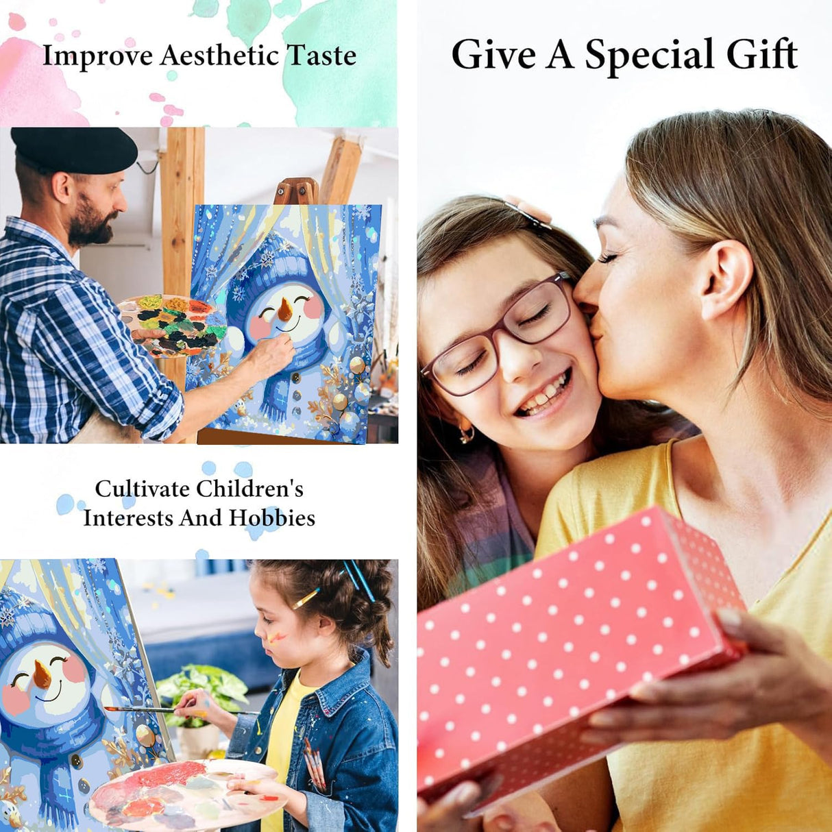 igoodom Christmas Paint by Numbers Kit for Adults – Christmas Snowman Adult Paint-by-Number on Canvas, DIY Acrylic Painting Set for Home Decor Gift, 16x16inch igoodom