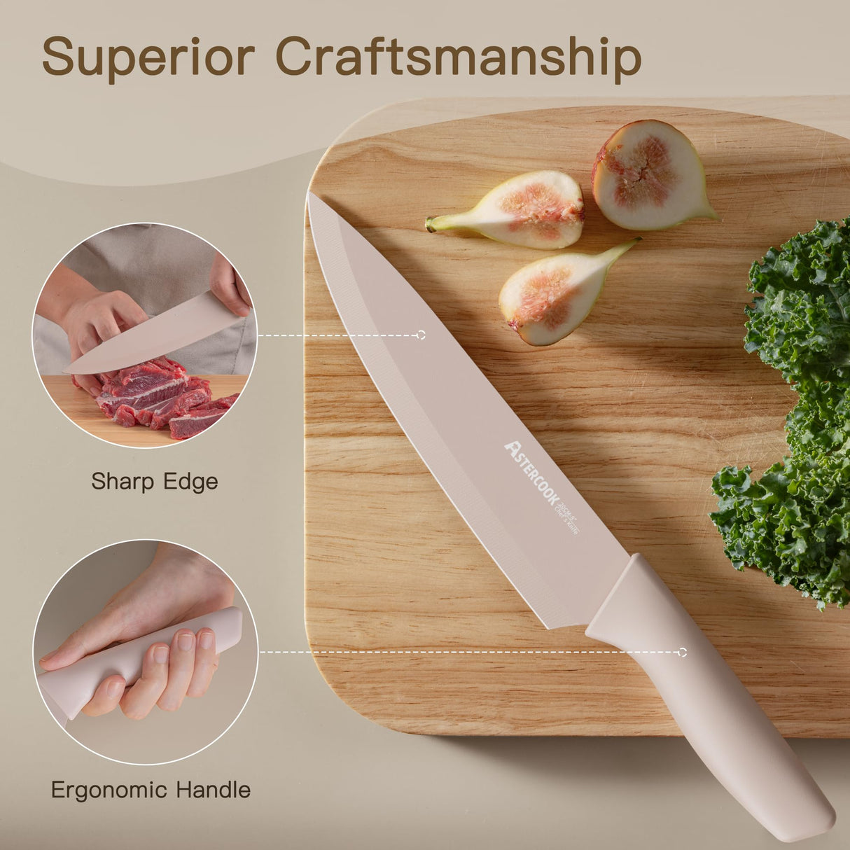 Astercook Knife Set, 13 Pieces Kitchen Knives Set with Healthy Anti-Rust Coating, Dishwasher Safe, Stainless Steel Chef Knife Sets with 6 Blade Guards, Perfect Holiday Gifts for Kitchen Astercook