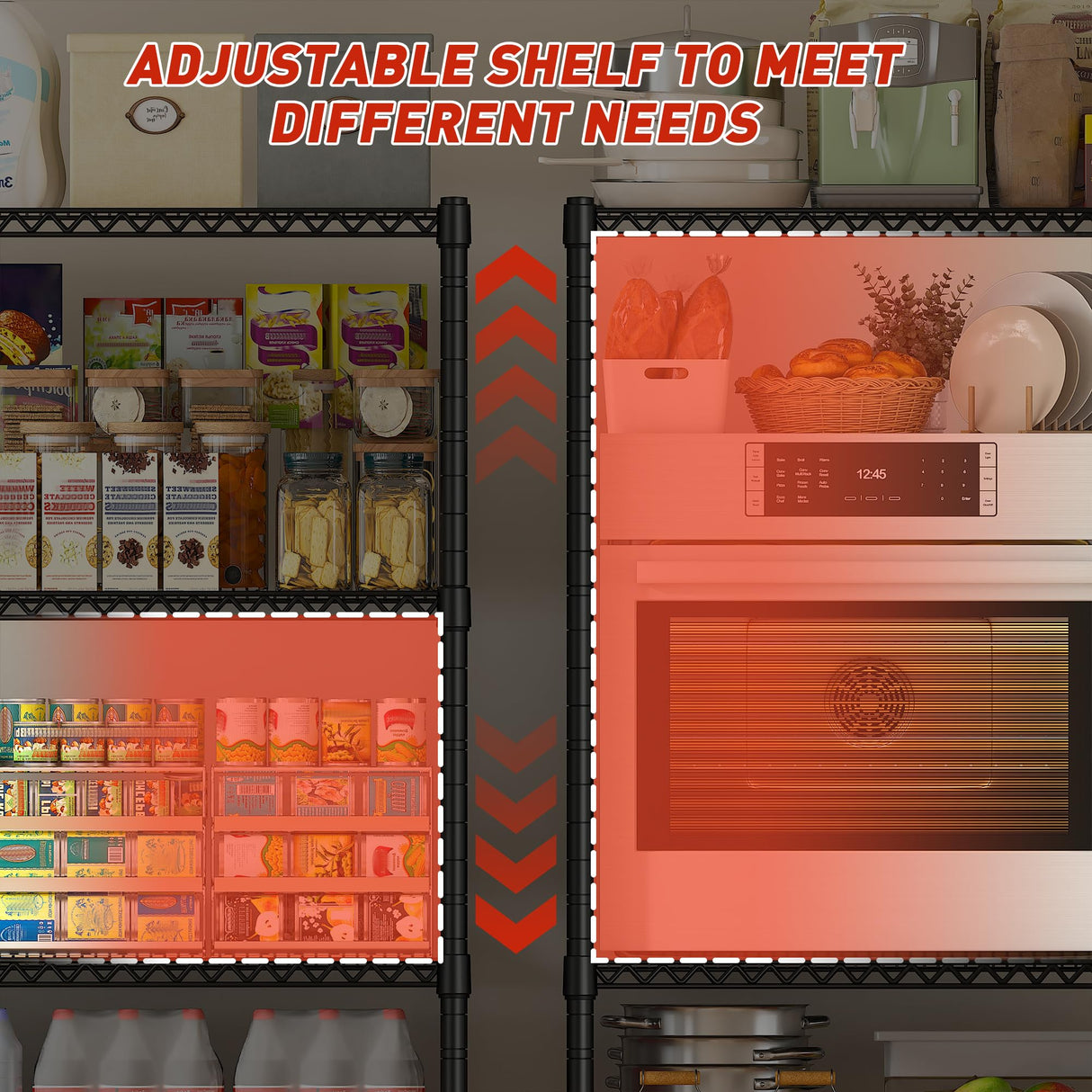 REIBII 60''W Storage Shelves, 4 Tier Steel Wire Shelving Unit on Wheels, 2500LBS Adjustable Metal Shelves for Kitchen, Pantry, Office, Garage, Closet, School Commercial Industrial Use REIBII