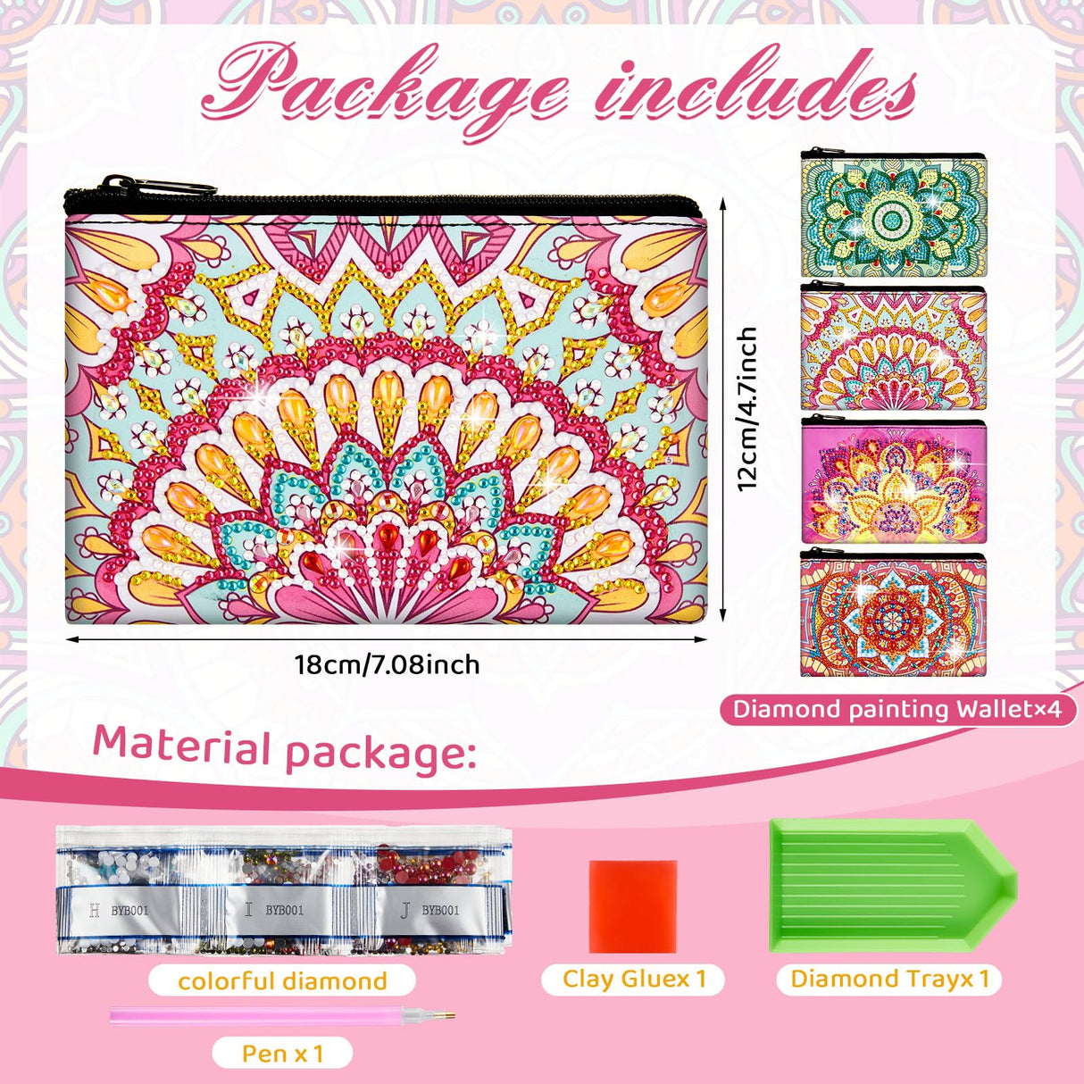 Silkfly 4 Pcs Diamond Painting Art Makeup Bags DIY Purses Toiletry 5d Handmade Double Design Diamond Painting Cosmetic Bags Bulk with Zipper Rhinestone Accessories for Women(Mandala) Silkfly