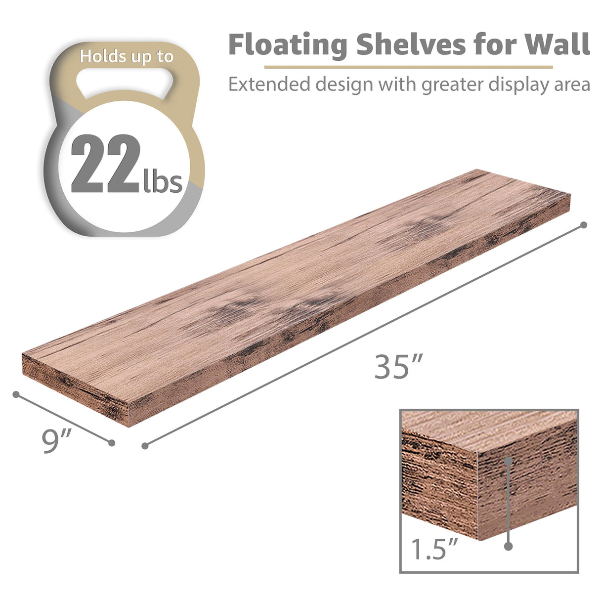 Sorbus Floating Shelves for Wall - 2 Long Floating Shelves for Bedroom, Kitchen, Living Room, Bathroom Shelves, Home Decor, Farmhouse - 35 x 9 Inch Wall Mounted Floating Shelves for Wall, Mahogany Sorbus