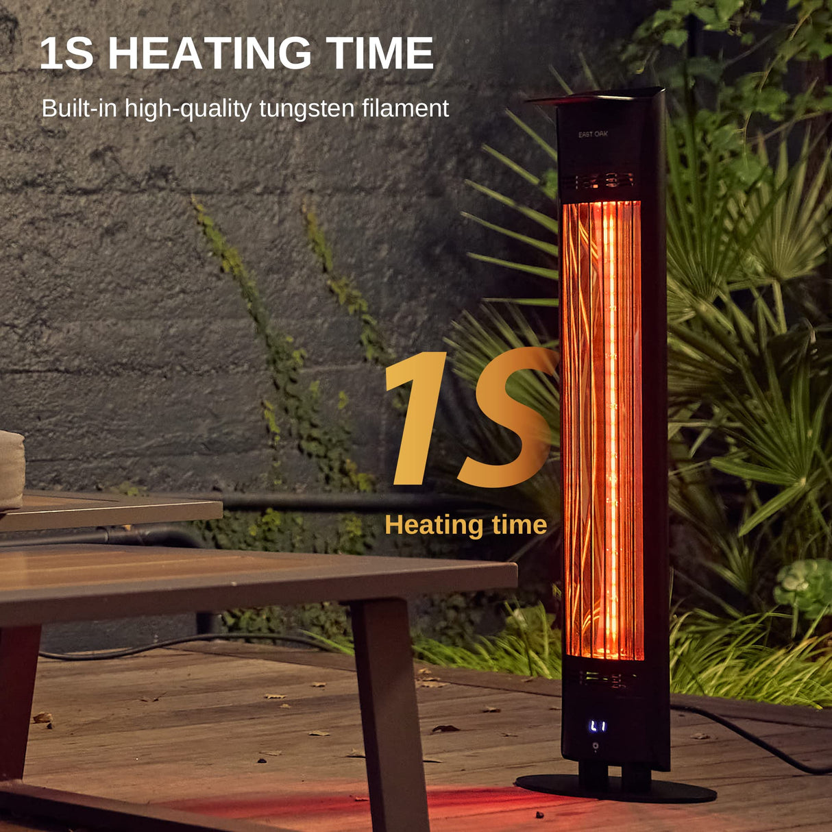 EAST OAK Outdoor Indoor Patio Heater, 1500W Electric Infrared Heater with Tip-Over & Overheat Protection, 24H Timer, Remote, IP65 Waterproof Portable Radiant Tower Heater for Garage, Decks, Backyard EAST OAK
