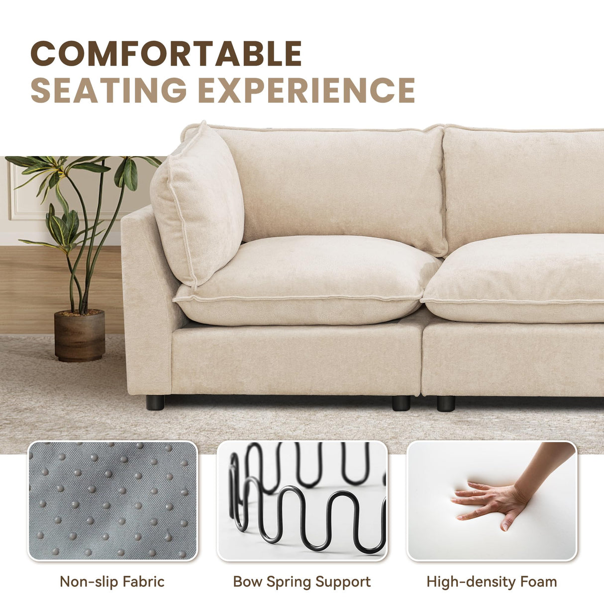 Tbfit Oversized Modular Sectional Sofa, Chenille Cloud Couch Deep Seat, 6-Seater Modular Sofa Couch for Living Room, Beige Tbfit