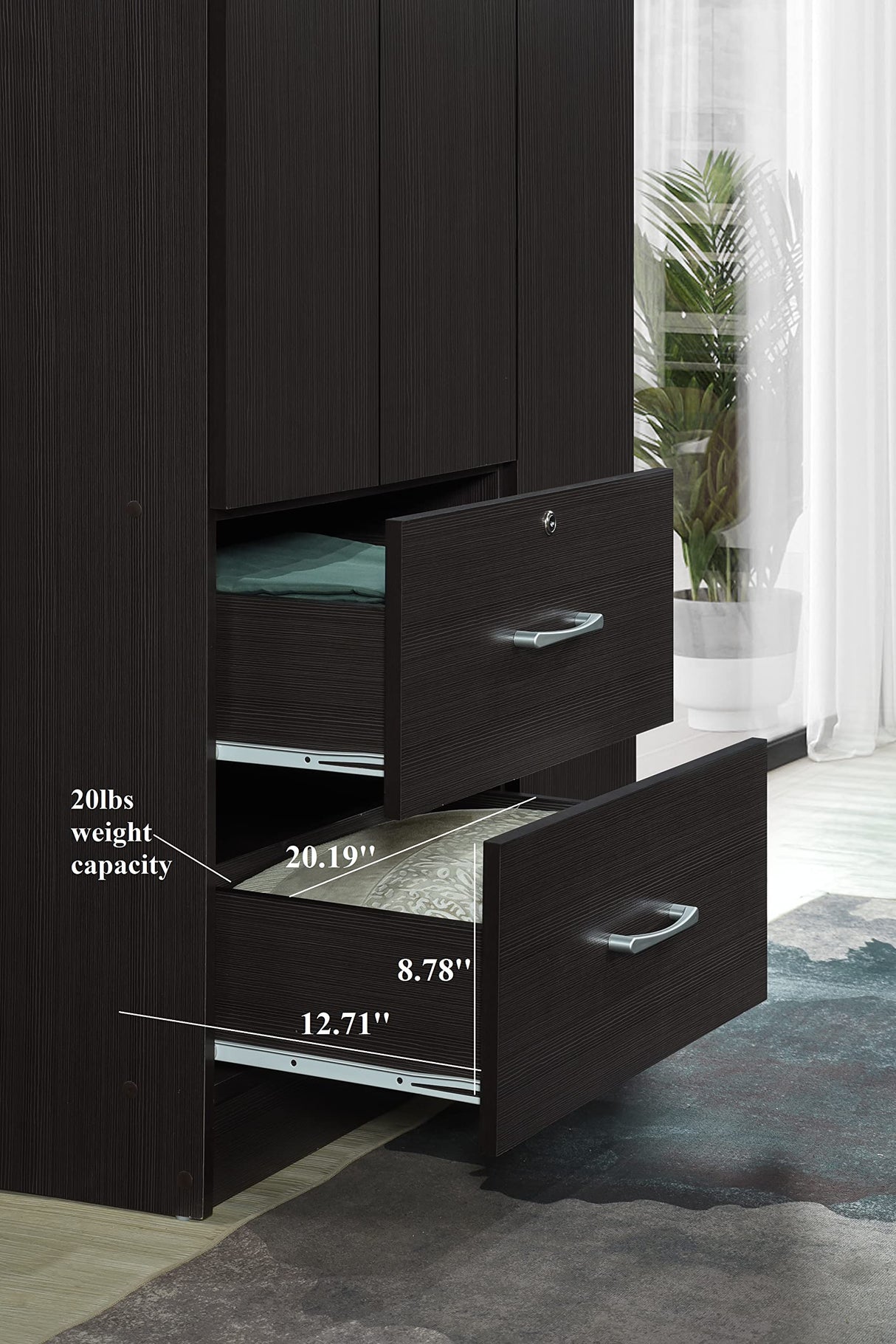 Hodedah 3-Door 2-Drawers, 3-Shelves in Chocolate Bedroom Armoires, 21"D x 36"W x 72"H Hodedah
