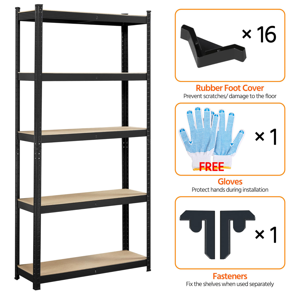 Topeakmart 5-Tier Utility Shelves, Metal Storage Shelves Garage Shelving Unit Adjustable Garage Storage Shelves Storage Racks Heavy Duty Shed Shelving- Black, 35.5 x 12 x 71 Inch Topeakmart