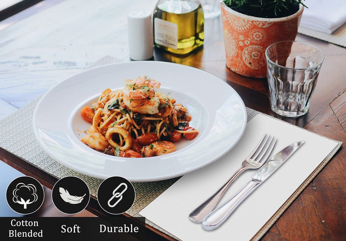 Ruvanti Cloth Napkins set of 12, 18x18 Inches Napkins Cloth Washable, Soft, Durable, Absorbent, Cotton Blend. Table Dinner Napkins Cloth for Hotel, Lunch, Restaurant, Weddings, Events, Parties - White RUVANTI