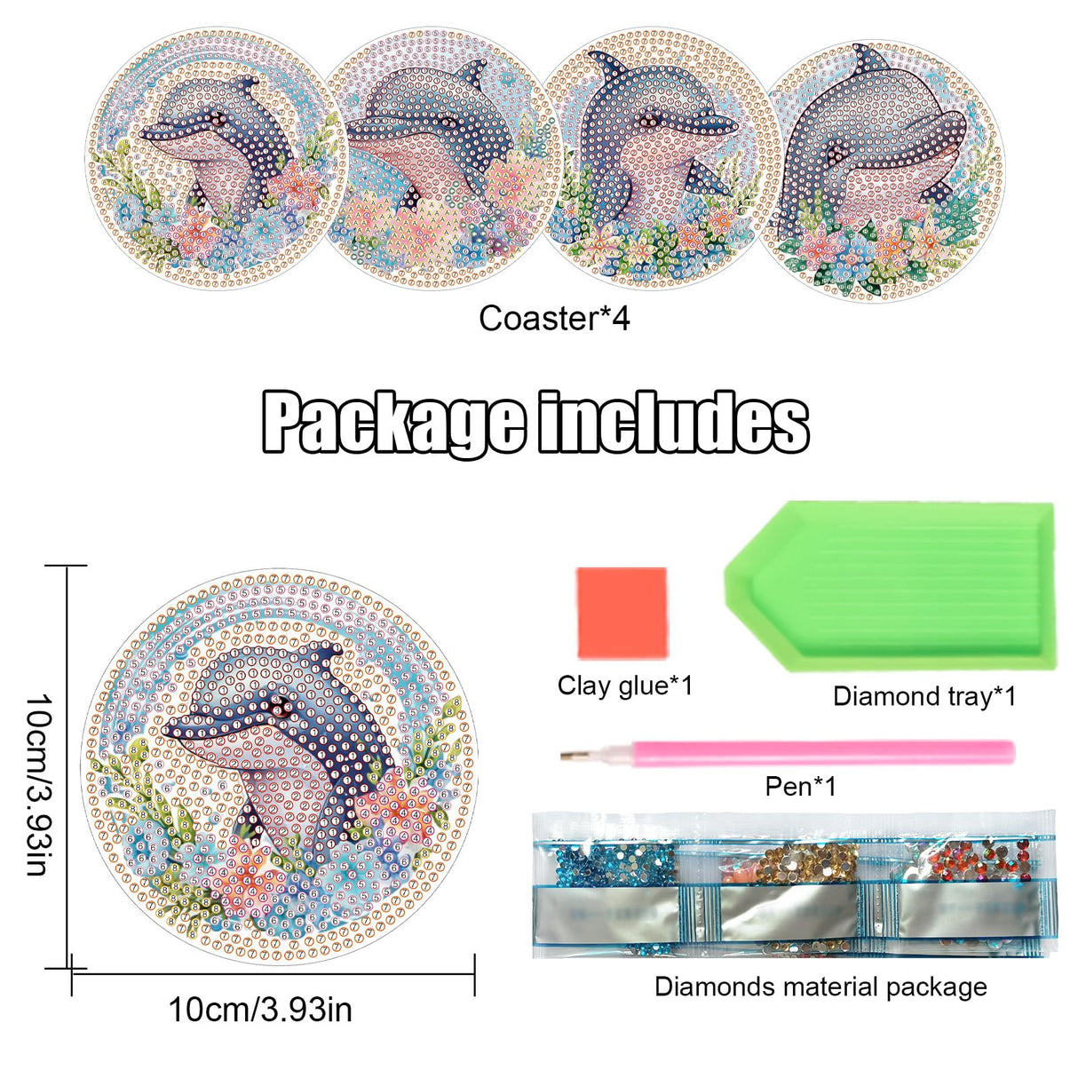 AiYuanzsh 4 PCS Diamond Painting Coaster Kits, Animal Dolphin Diamond Art Coasters 5D Diamond Painting Kits for Adults Beginners, Diamond Art Craft Supplies Christmas Gift AiYuanzsh
