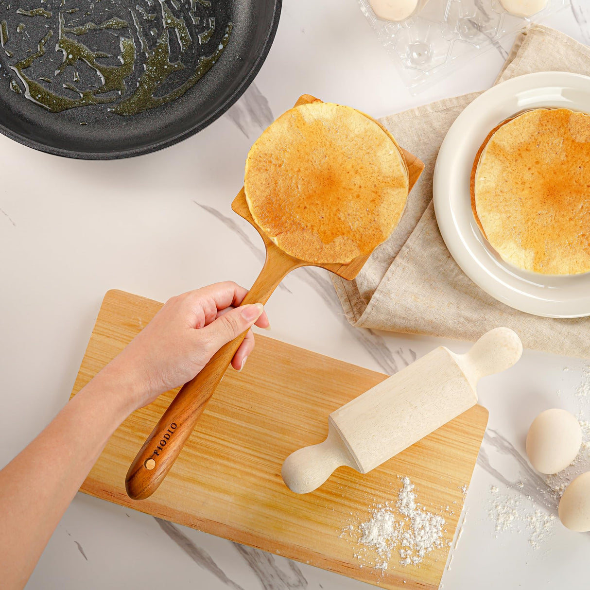 Fiodio Home Teak Wide Wooden Spatula with Microfiber Cloth - Natural Non-Stick Healthy Kitchen Utensils - Handcrafted with Comfort Grip FIODIO HOME