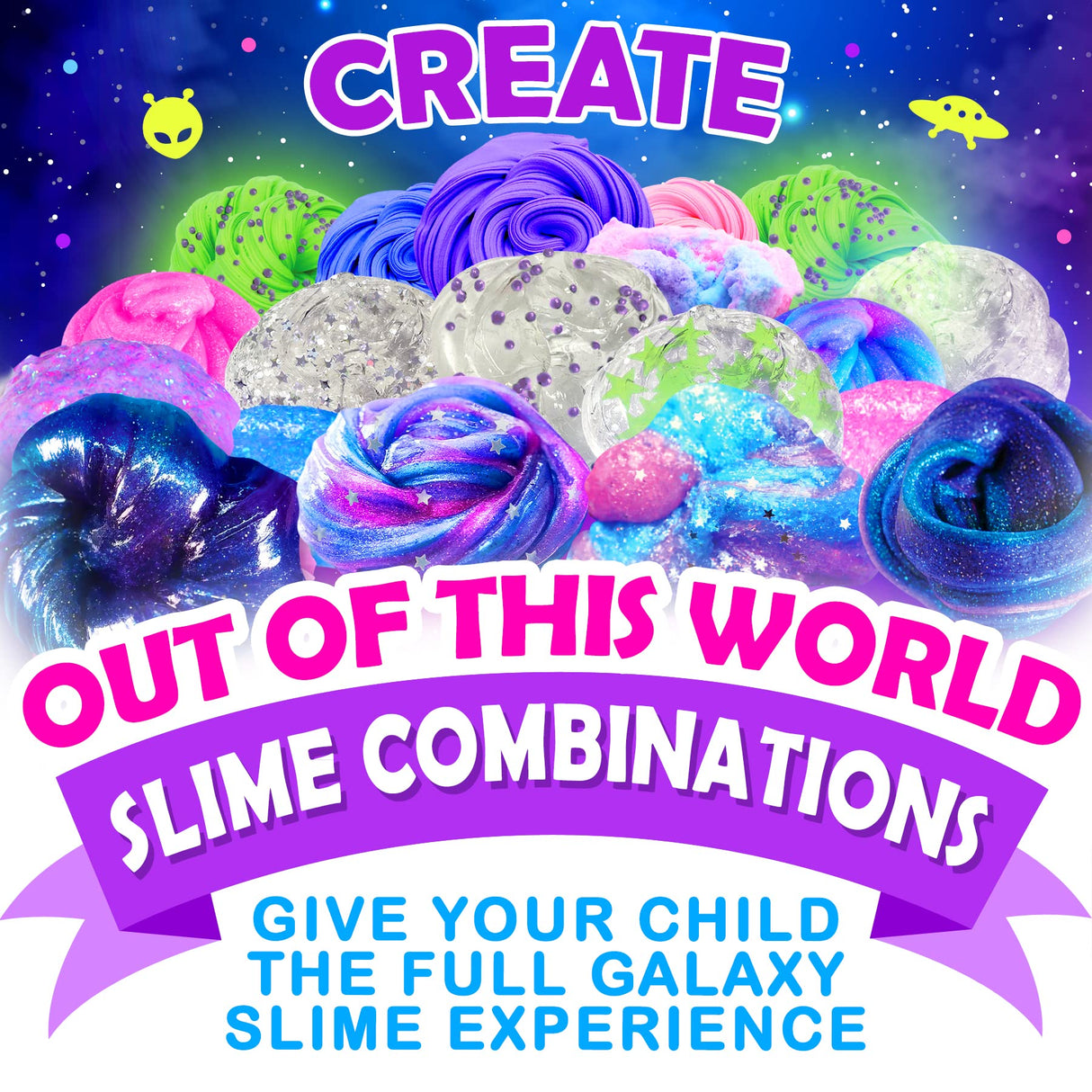 Original Stationery Galaxy Slime Kit & Maker Set with Glow in The Dark Stickers - Dark Powder for Glitter & Cosmic Slime, Fun Kit for Girls 8-12 Original Stationery