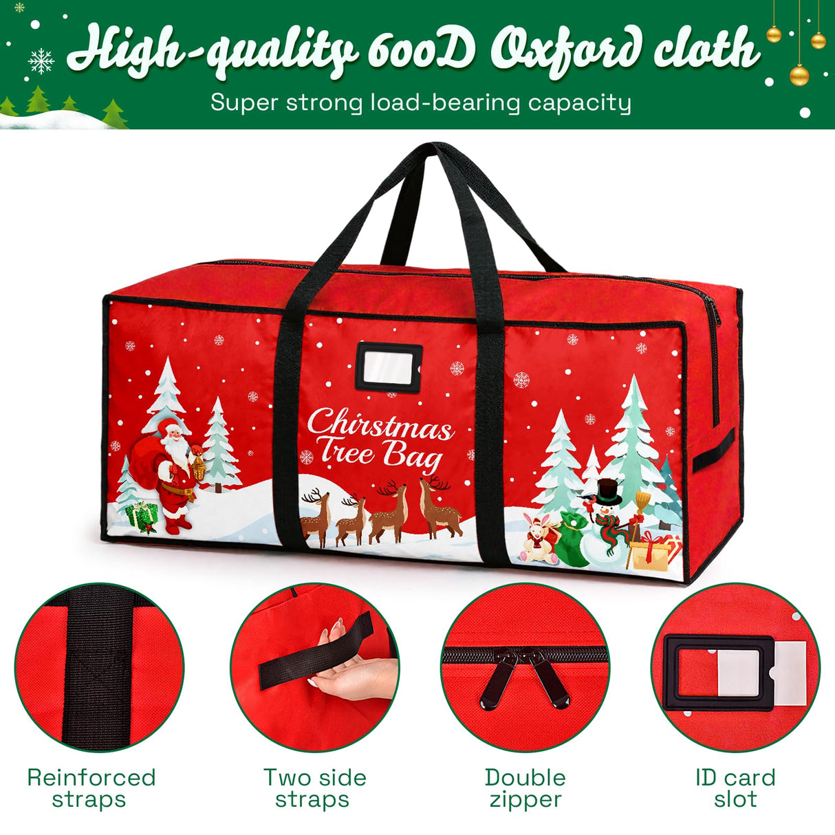 Christmas Tree Storage Bag, Fits Up 7.5 Ft Christmas Tree Durable 600D Oxford Holiday Storage Container with Wide Opening Dual Zippers (Reindeer) Stadupimry