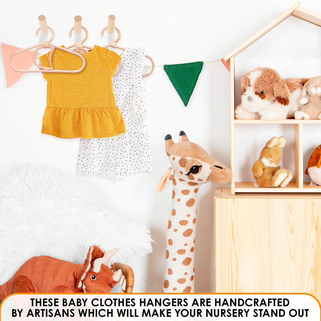 3Pcs Rattan Closet Hanger for Kids Clothes - Baby Clothes Organizer for Kids Hangers Bamboo Room Accessories for Kids Closet Hangers - Childrens Wood Hangers Small Closet Organizer Kids Garment Rack LEGLO