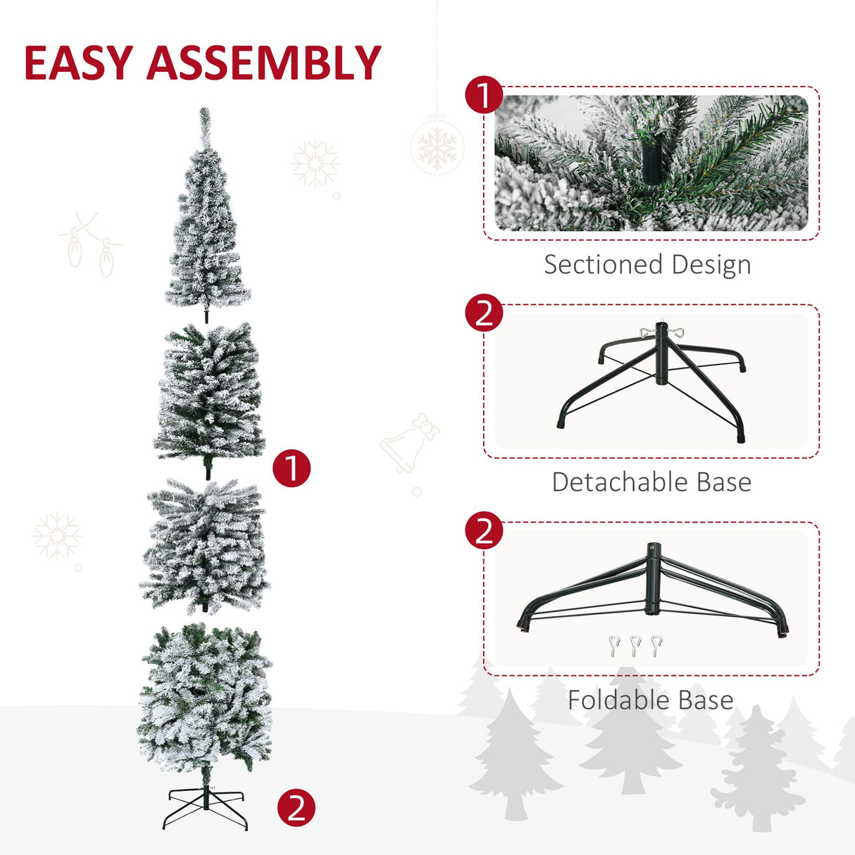 HOMCOM 9' Tall Unlit Snow-Flocked Slim Artificial Christmas Tree with Realistic Branches and 1014 Tips HOMCOM