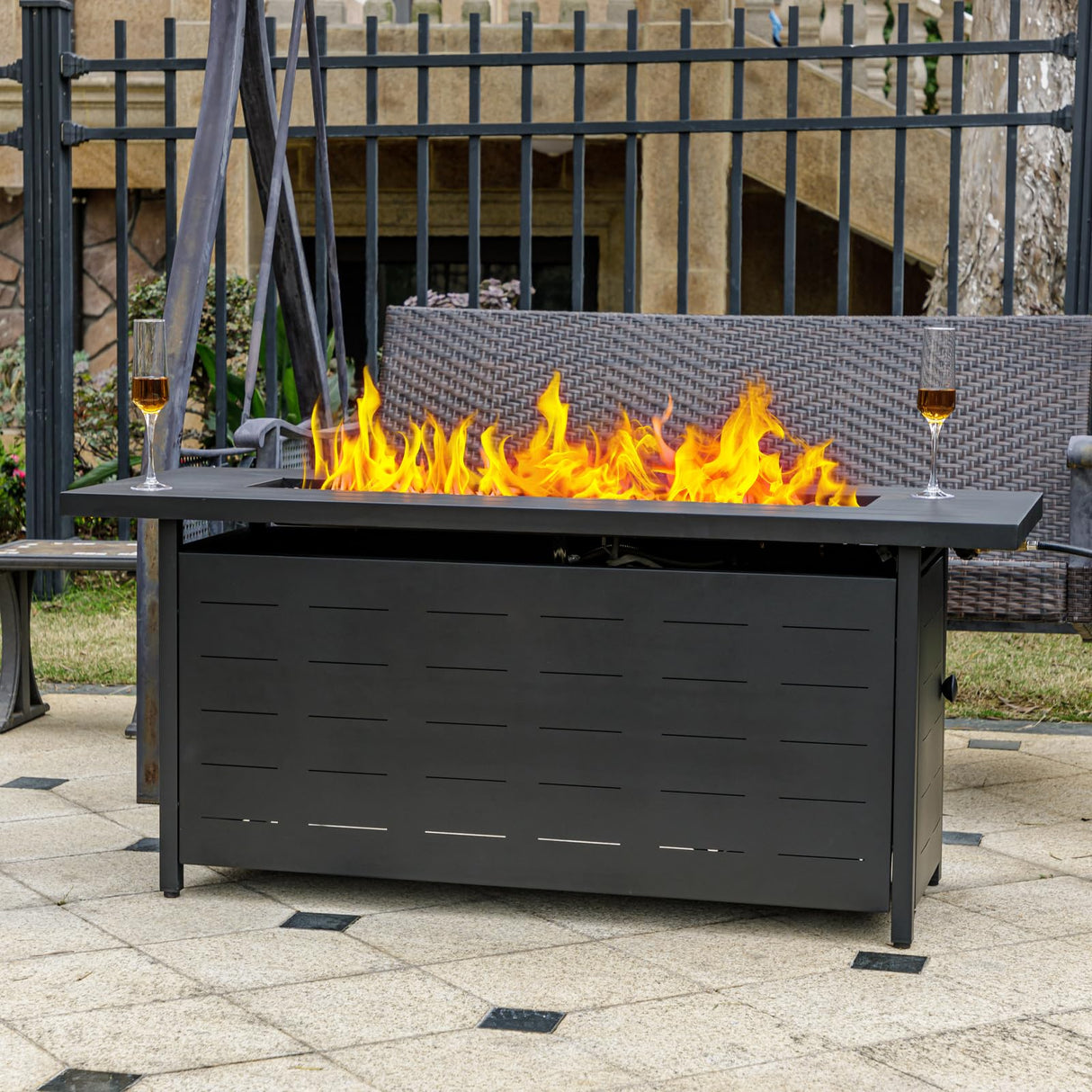 EcoNook 57 inch Propane Fire Pit Table,50000 BTU Gas Fire Pits Table with Lid & Lava Rock & Waterproof Cover, Outdoor Propane Firepit for Dining or Party, Outside, Patio, Garden, Yard EcoNook