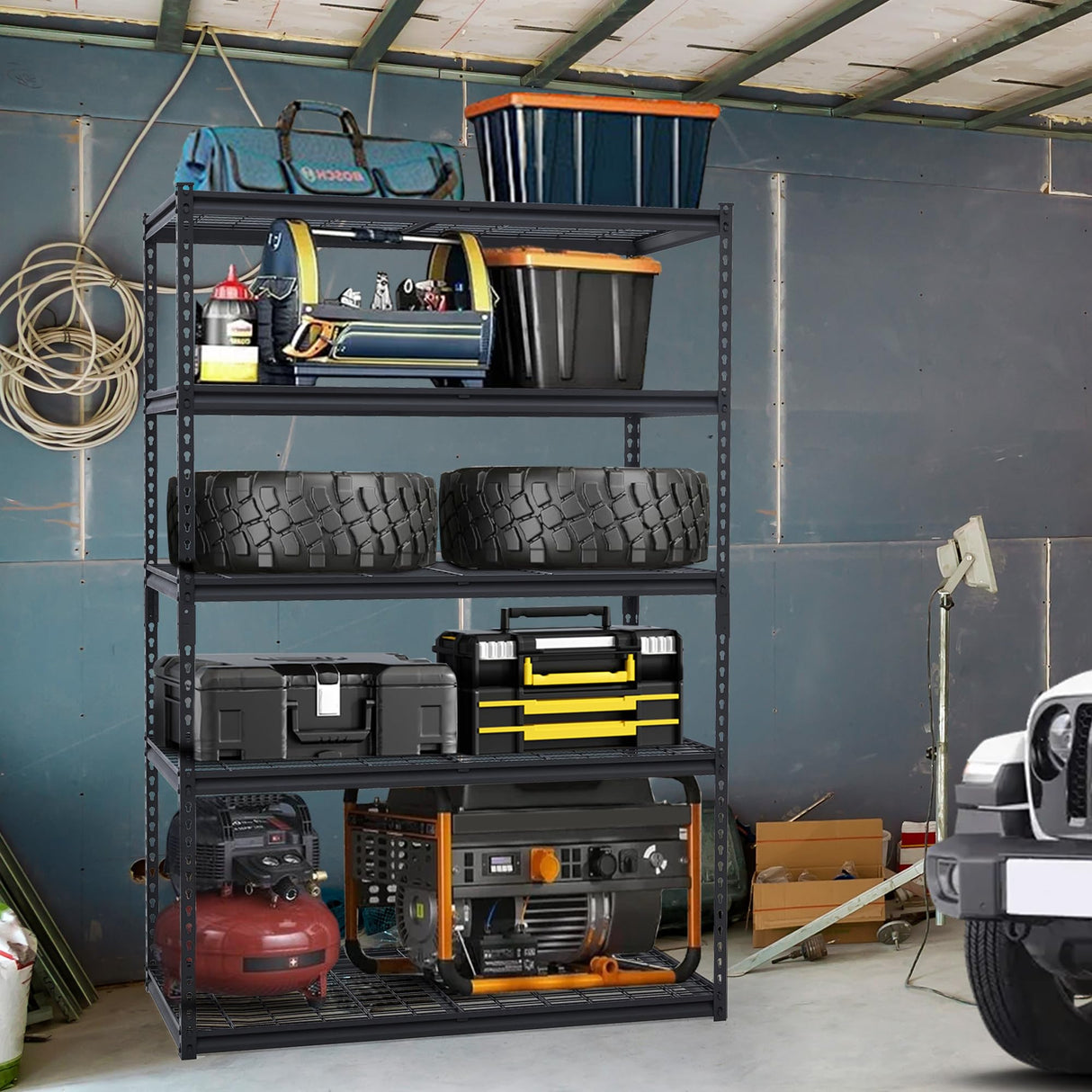 PeacefulHues 48x24x72 Inch Garage Shelving Heavy Duty, Storage Shelves 2500Lbs Capacity, Adjustable Metal Shelving Unit, 5 Tier Industrial Shelves for Basement Workshop PeacefulHues