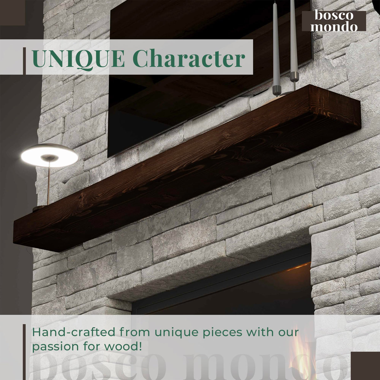 BoscoMondo 48 Inch Fireplace Mantel - Solid One Piece Rustic Wood - Wall Mounted Floating Farmhouse Shelf - with Invisible Heavy Duty Metal Bracket (48", Intense Brown) BoscoMondo