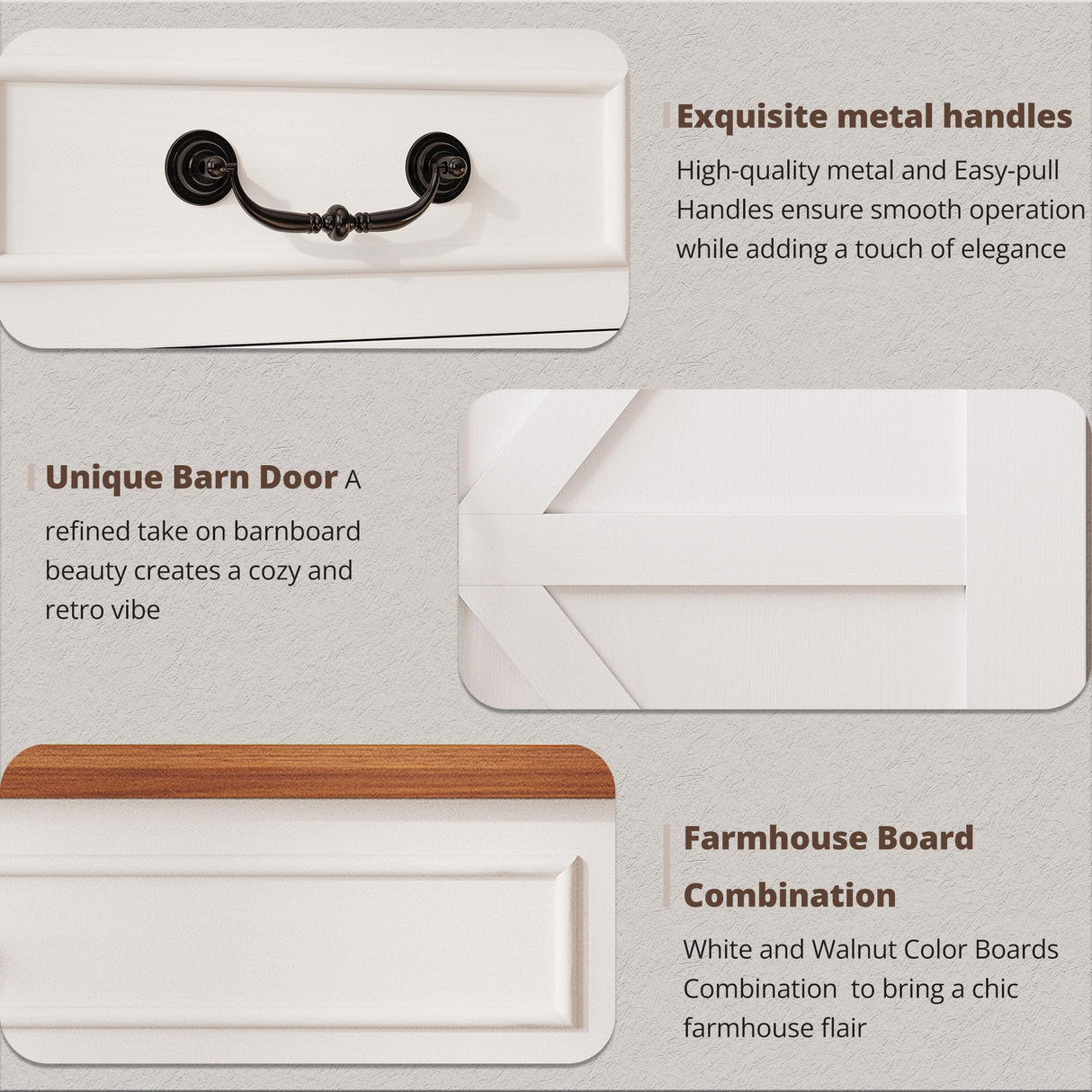 IRONCK Farmhouse Makeup Vanity Desk with Sliding Mirror and Lights,41" W Vanity Desk with Glass Tabletop&Charging Station &Drawers, Rustic Big Vanity Set for Bedroom, Stool Included, White/Walnut IRONCK