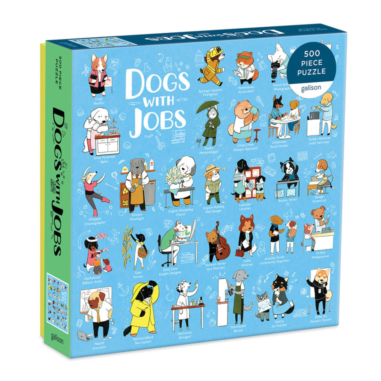 Galison Dogs with Jobs Puzzle, 500 Pieces, 20” x 20” – Jigsaw Puzzle Featuring an Amusing Illustration of Dogs – Thick, Sturdy Pieces, Challenging Family Activity, Great Gift Idea Galison